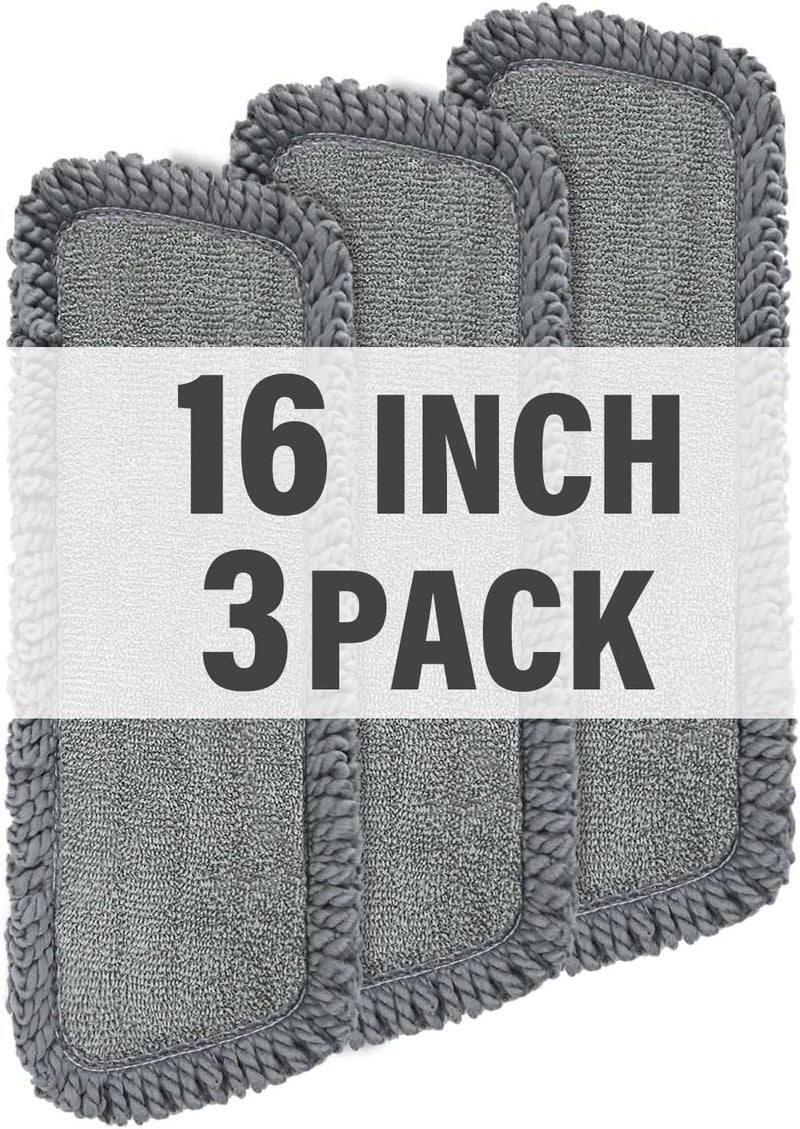 Panda Grip 16.5 inch Mop Pads Refills, 3 Pack Microfiber Reusable Replacement Mop Pads Flat Replacements Heads for Wet Or Dry Floor Cleaning and Scrubbing, Grey Tassel Cloth - Image 1